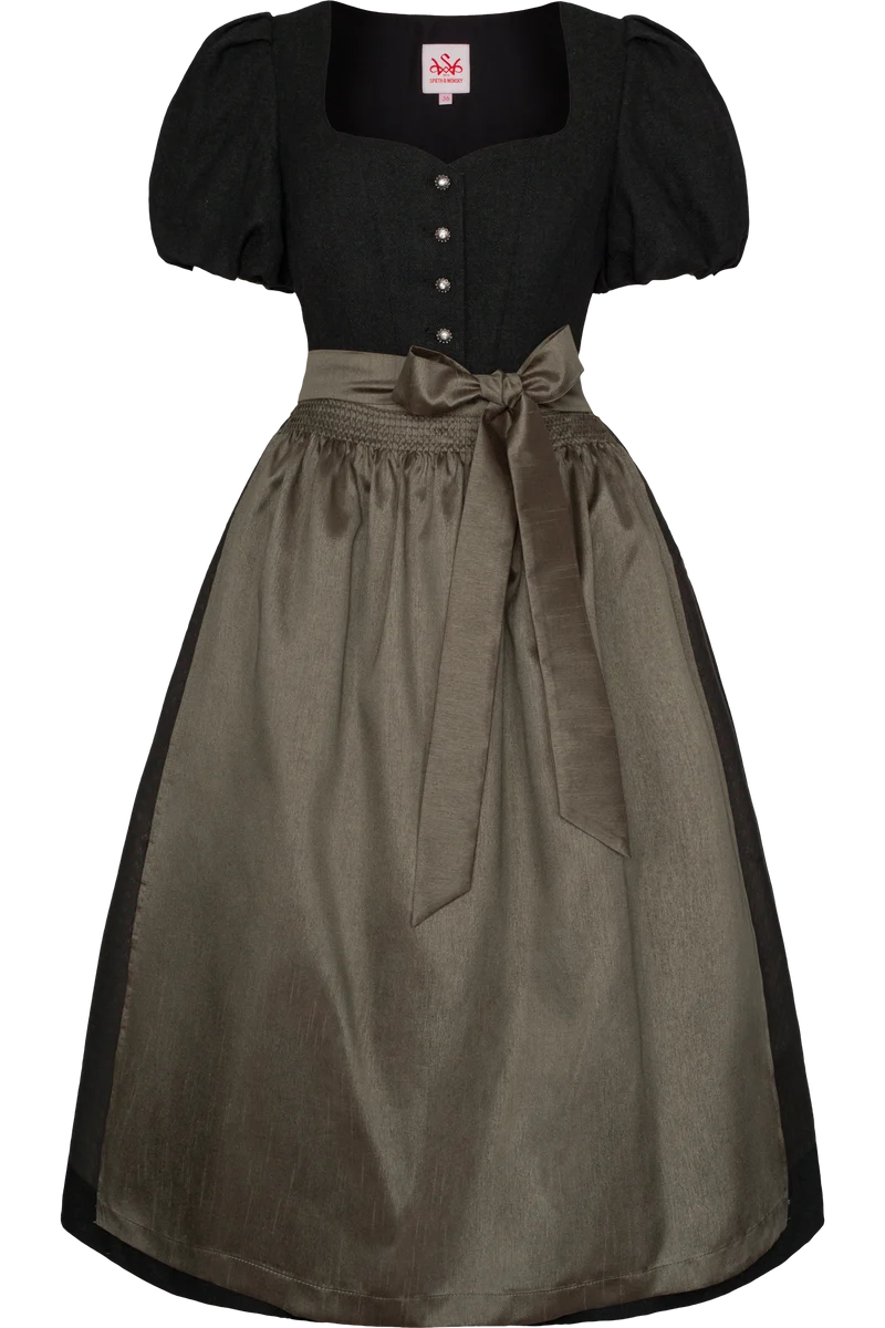 Midi-Wolldirndl mit Puffärmeln - dunkelgrün