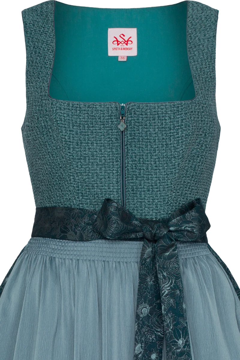 Midi-Dirndl monochrom in Bouclé-Optik - petrol