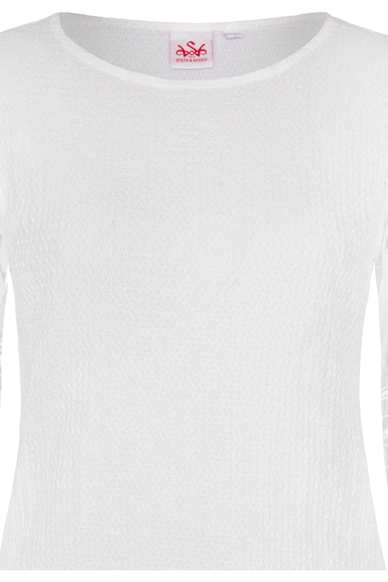 Elastische Damen Trachtenbluse mit floralen Puffärmeln - weiß