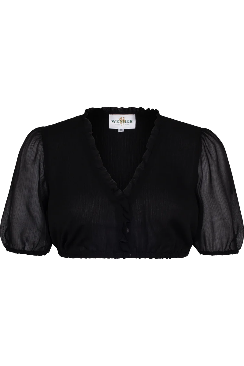 Dirndlbluse leicht transparent mit V-Ausschnitt - schwarz