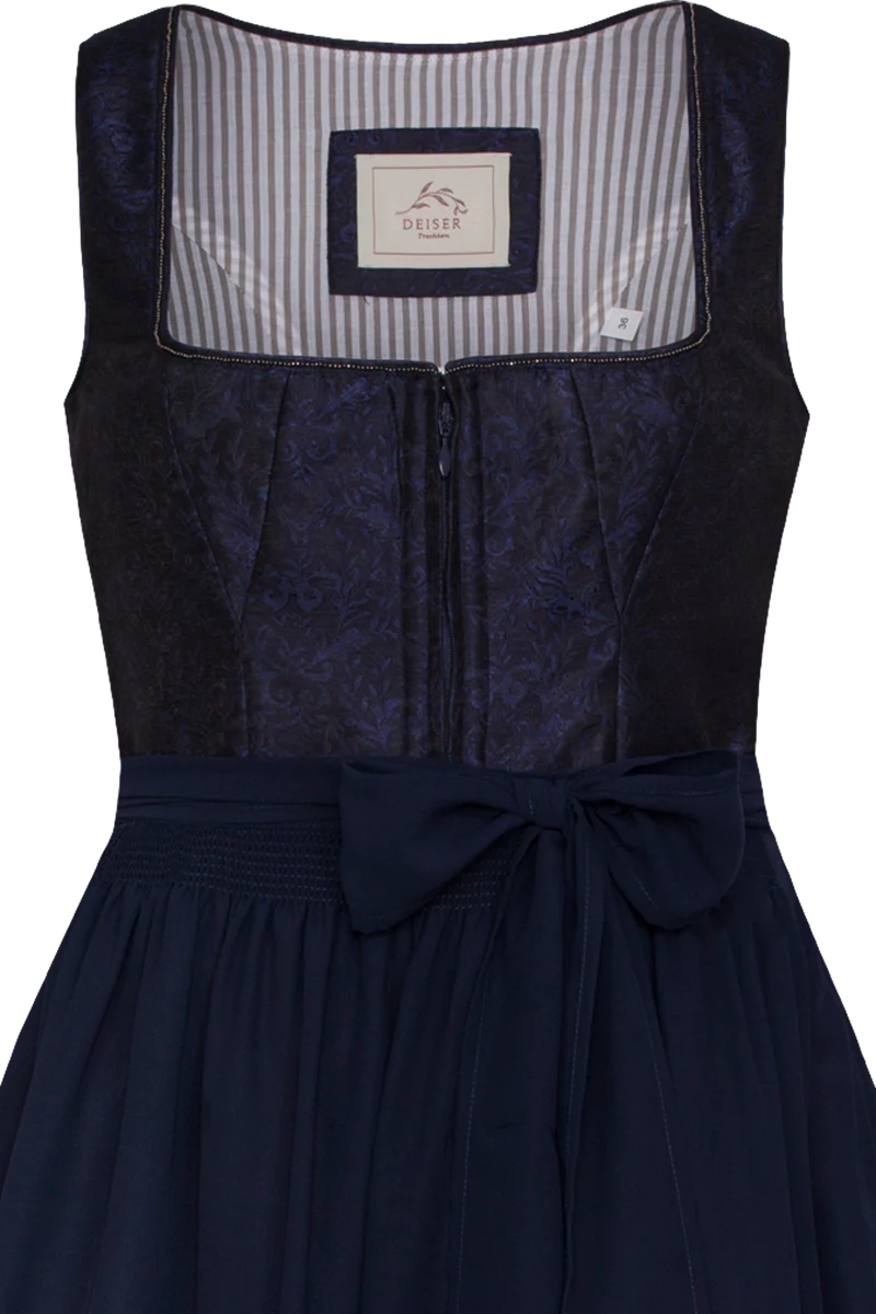 Langes Dirndl gemustert im Ton-in-Ton-Look - marine