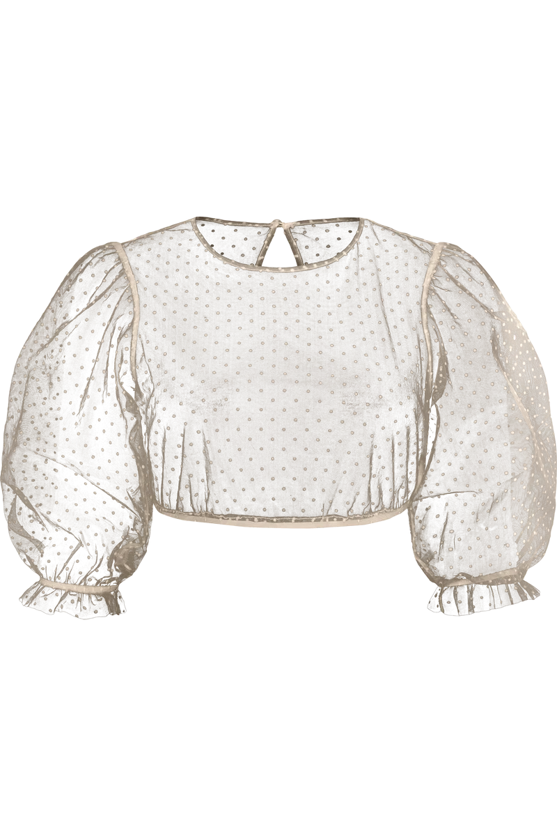 Dirndlbluse in durchsichtigem Punkte-Mesh - beige