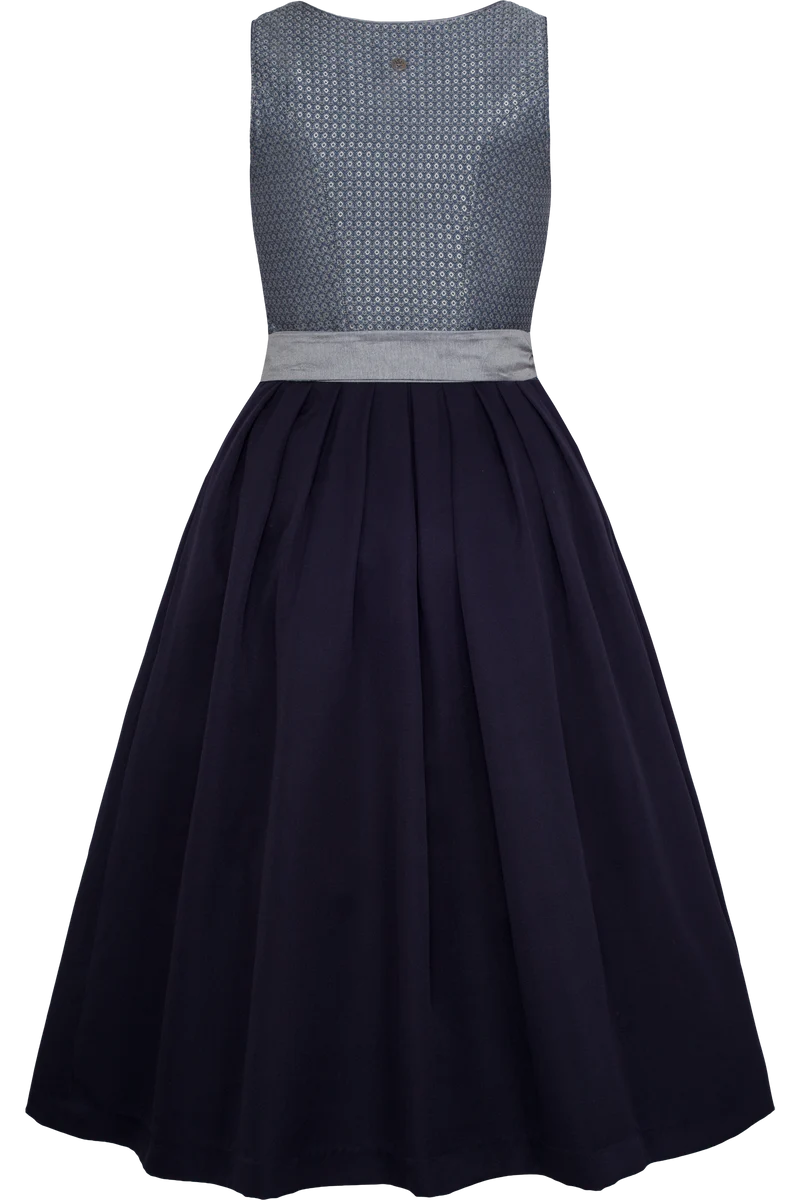 Langes Jacquarddirndl mit Taftschürze - blau