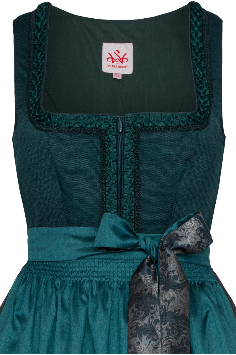Monochromes Dirndl lang mit Jacquardrock - petrol