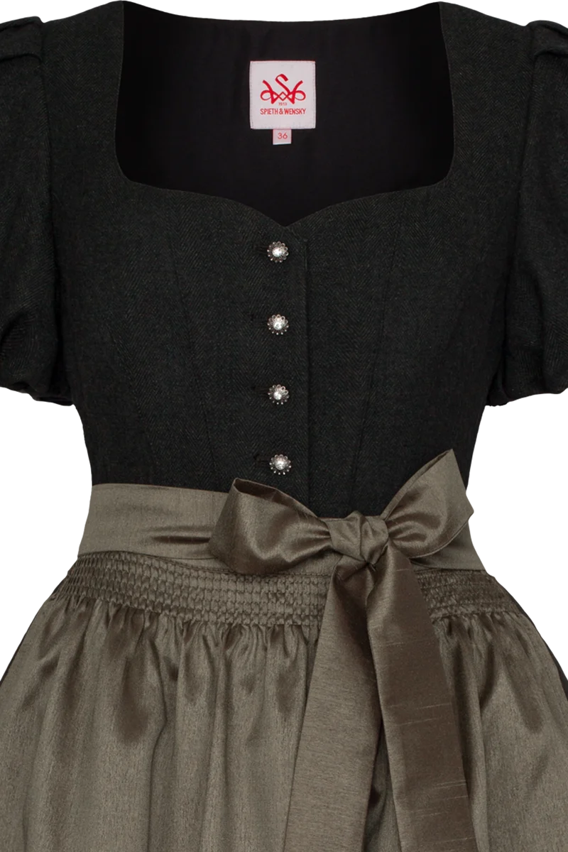 Midi-Dirndl mit Wolle und kurzen Puffärmeln - dunkelgrün