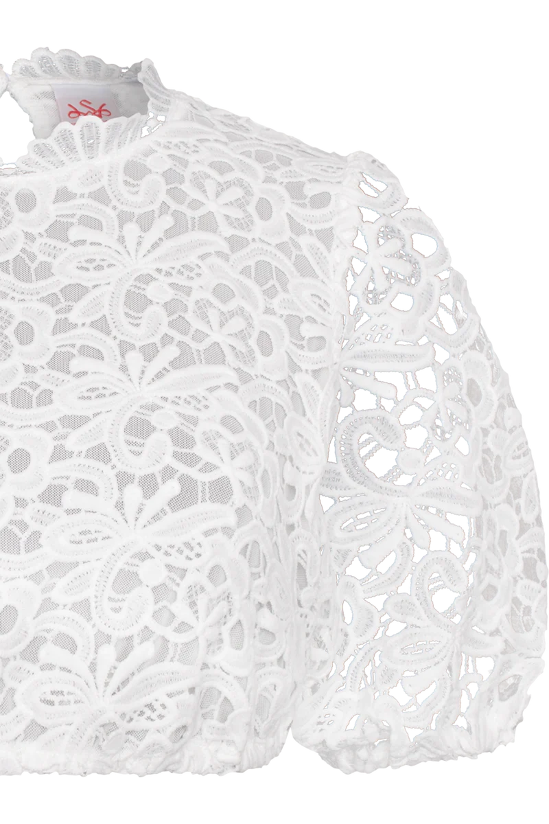 Dirndlbluse mit floralem Muster - weiß