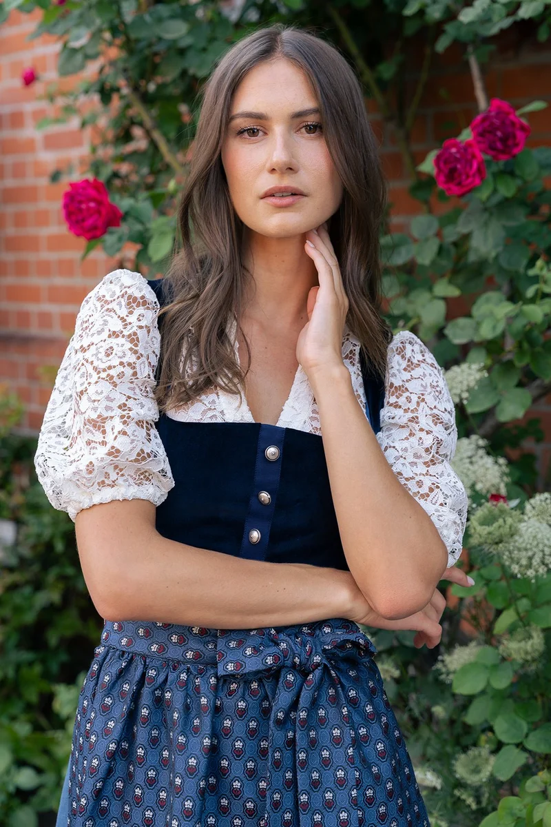 DIRNDLBLUSE PUFFÄRMEL FLOWER LACE SCHWARZ