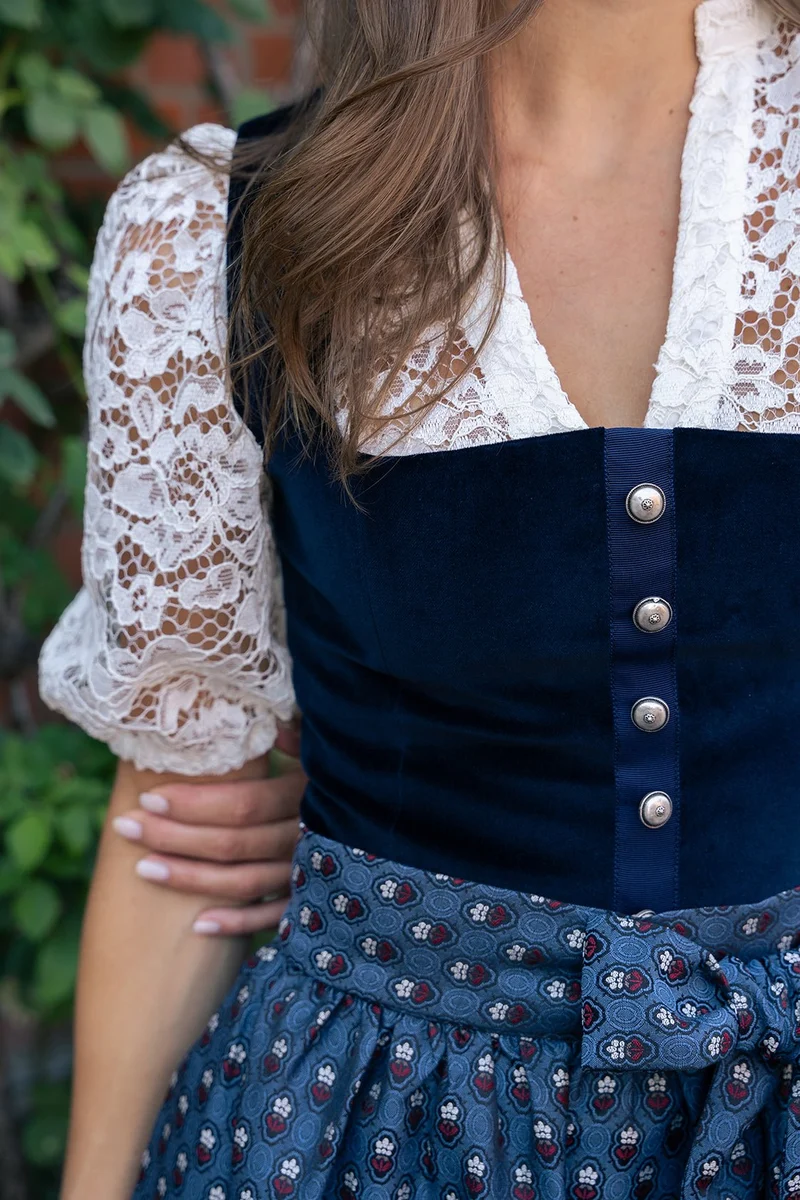 DIRNDLBLUSE PUFFÄRMEL FLOWER LACE SCHWARZ