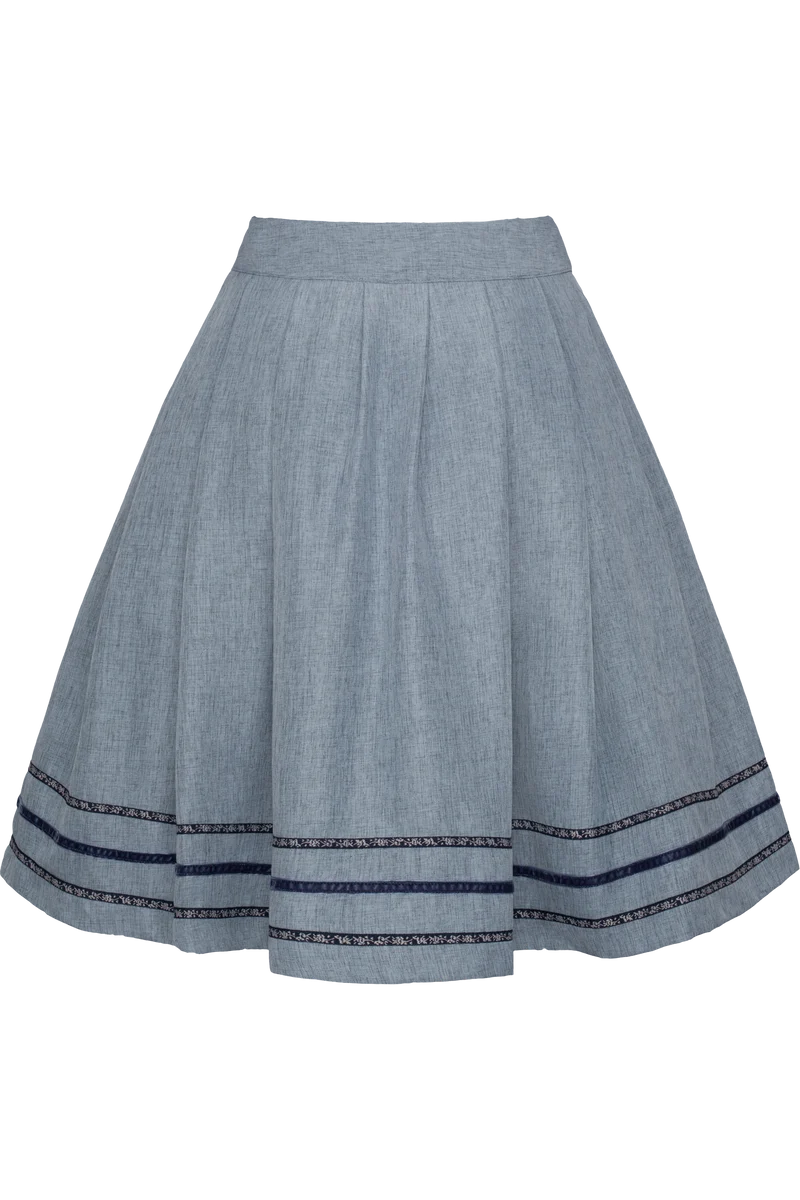 Trachtenrock kurz mit Zierbändern - blau