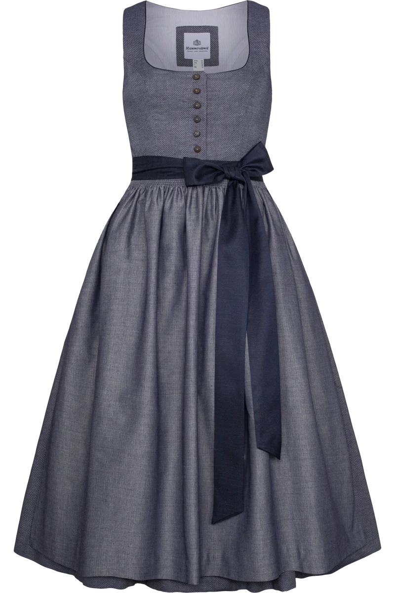 Langes monochromes Dirndl mit rundem Ausschnitt - blau gemustert