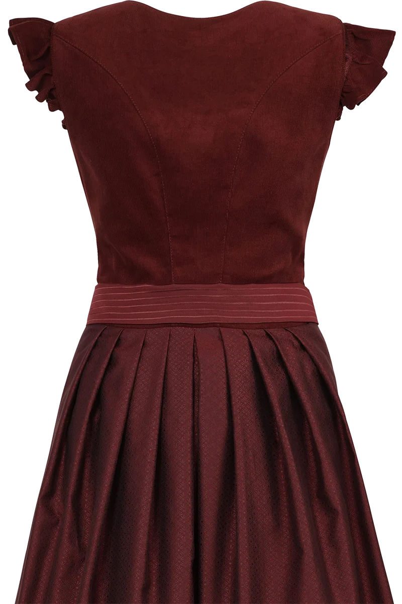 Monochromes Cord-Dirndl mit abtrennbaren Flügelärmeln - henna