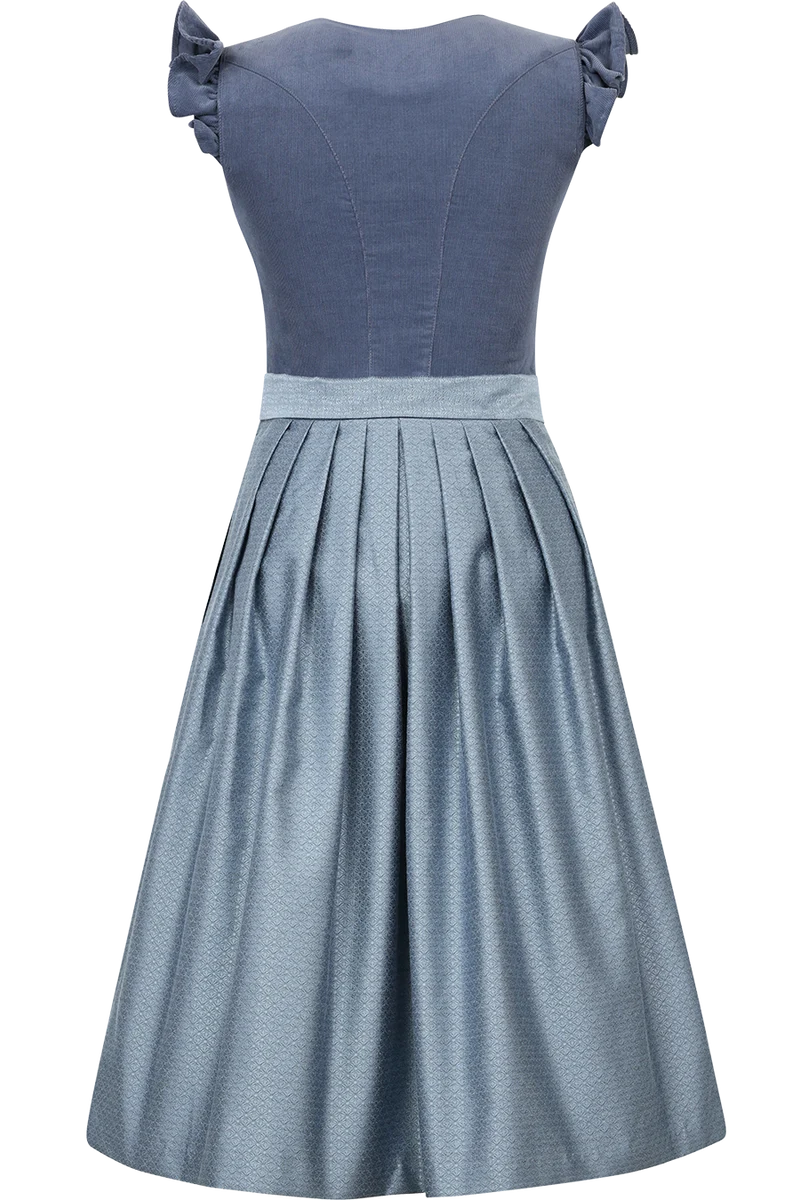 Monochromes Cord-Dirndl mit abtrennbaren Flügelärmeln - himmelblau