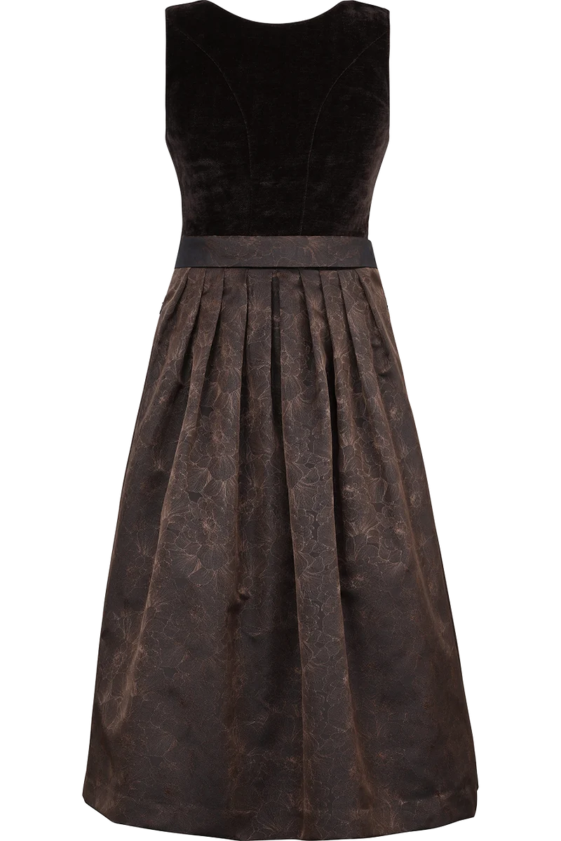 Monochromoes Midi-Dirndl mit Samtmieder - espresso