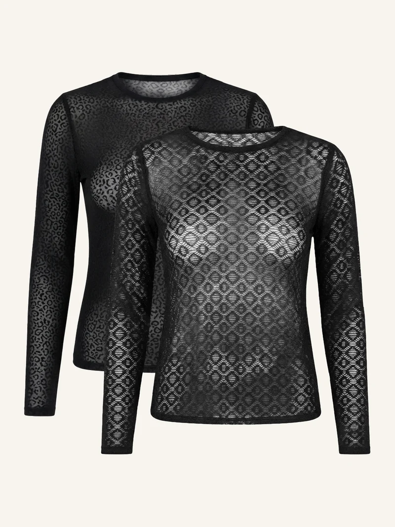 Langarmshirt-Set 2x Geo/Leo Black