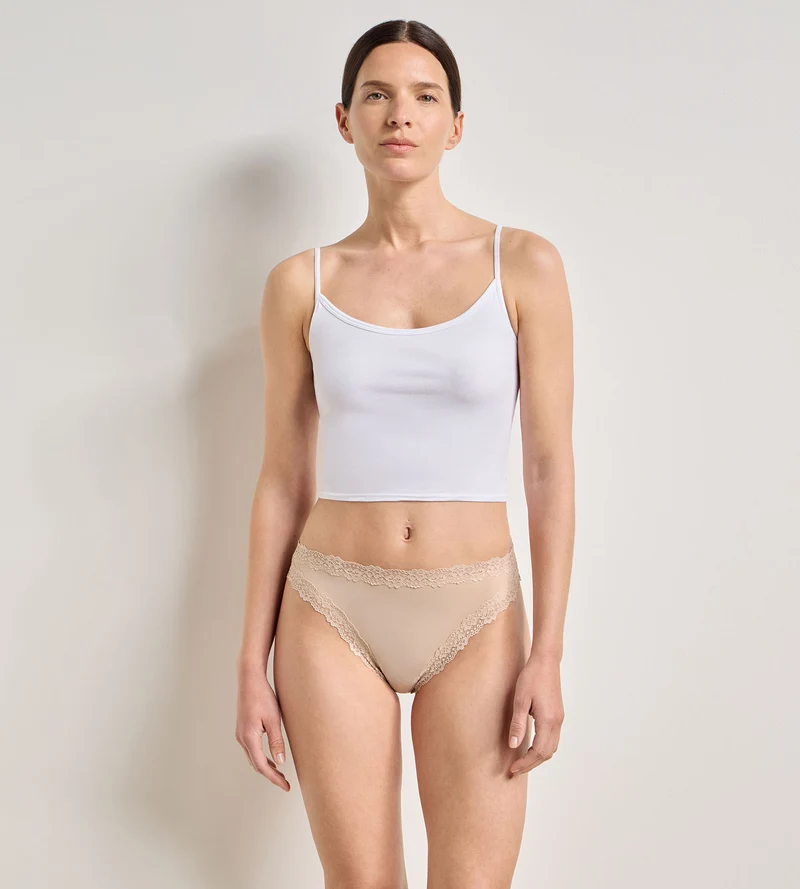 Damen-String aus Mikrofaser und Spitze Nude Dim