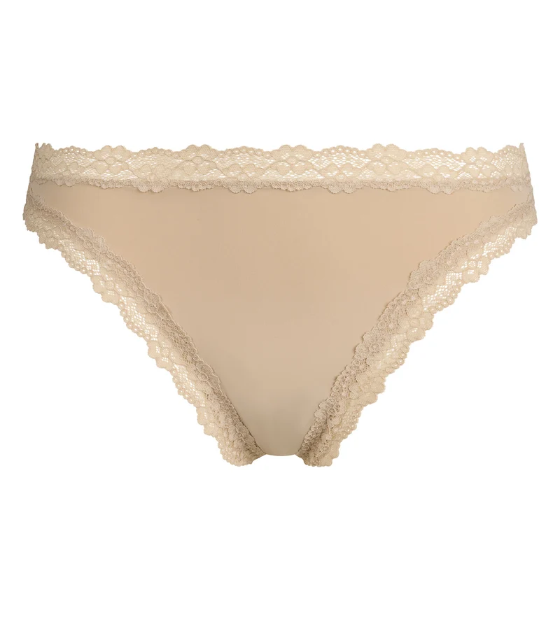 Damen-String aus Mikrofaser und Spitze Nude Dim