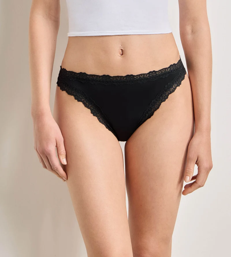 Damen-String aus Mikrofaser und Spitze Schwarz Dim