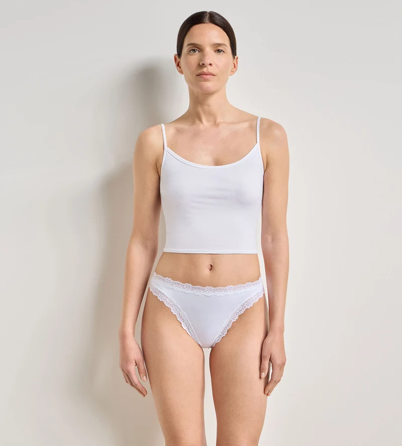 Damen-String aus Mikrofaser und Spitze Weiß Dim