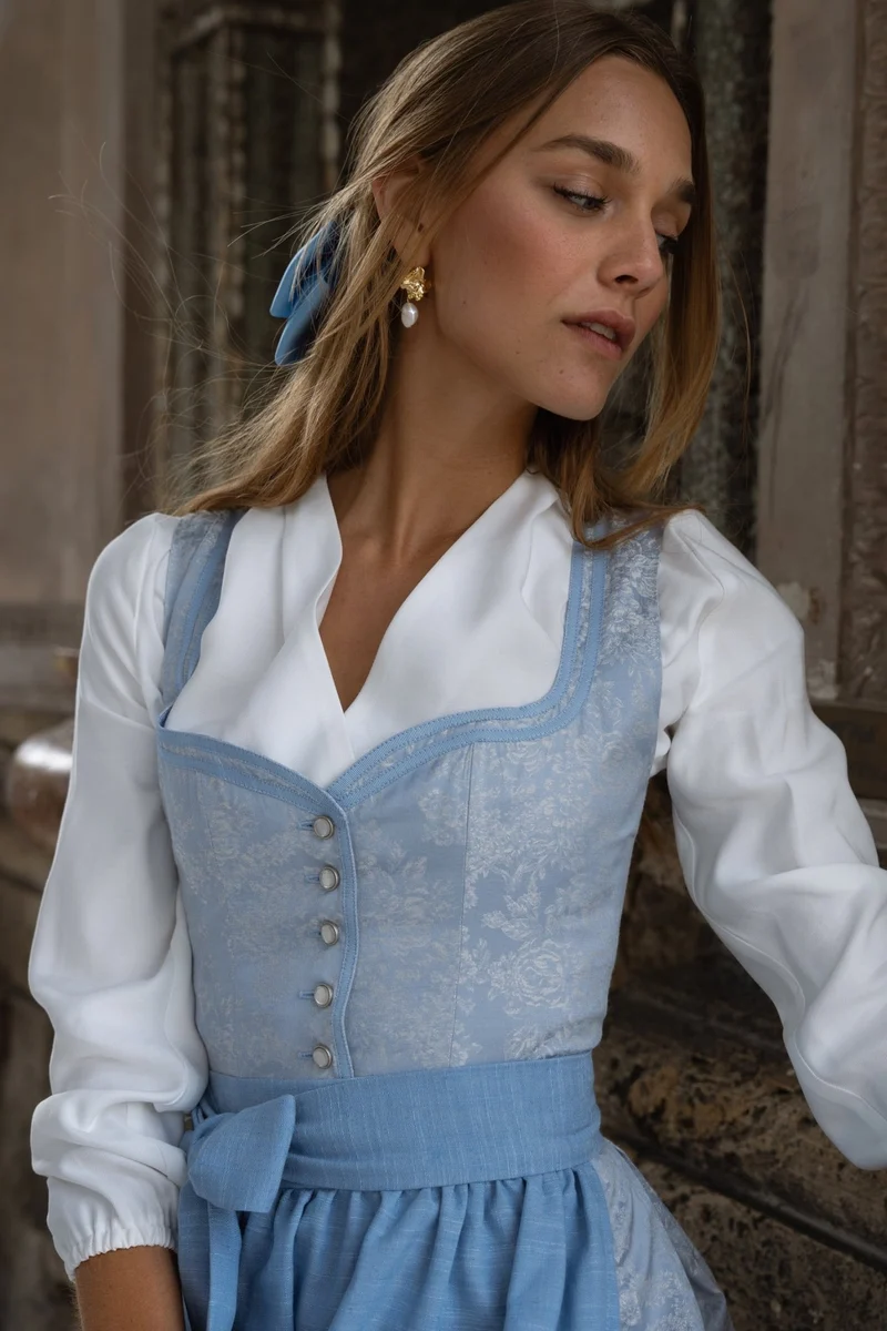 JACQUARD HOCHZEITSDIRNDL MONOCHROME FLOWERS EISBLAU