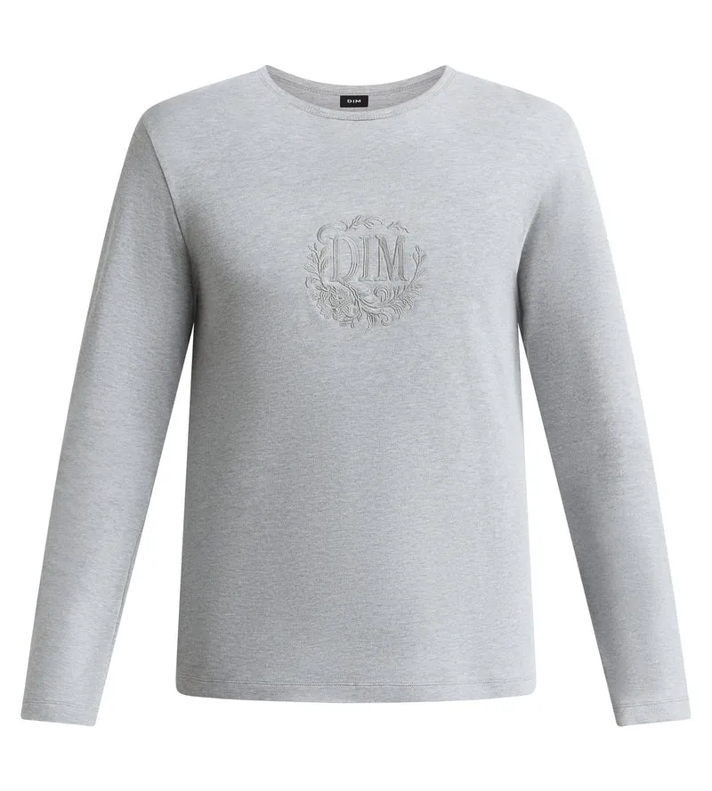 Langàrmliges Herren-T-shirt mit Rundhalsausschnitt aus Dim Interlock in Grau meliert