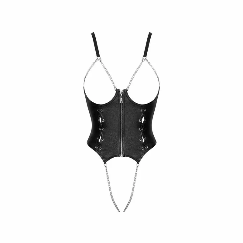 Damen Stringbody aus Lederimitat mit Ketten "Vanina"