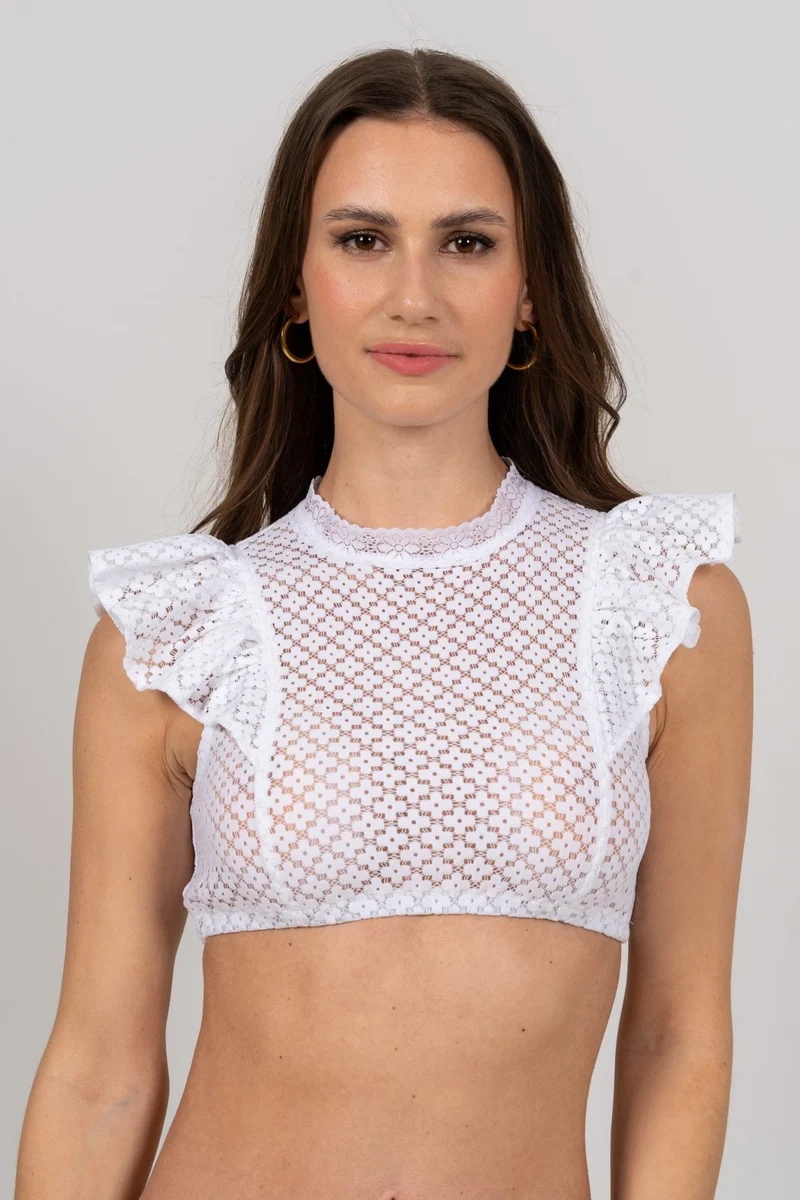 DIRNDLBLUSE STRETCH ORNAMENTAL VOLANTS WEISS