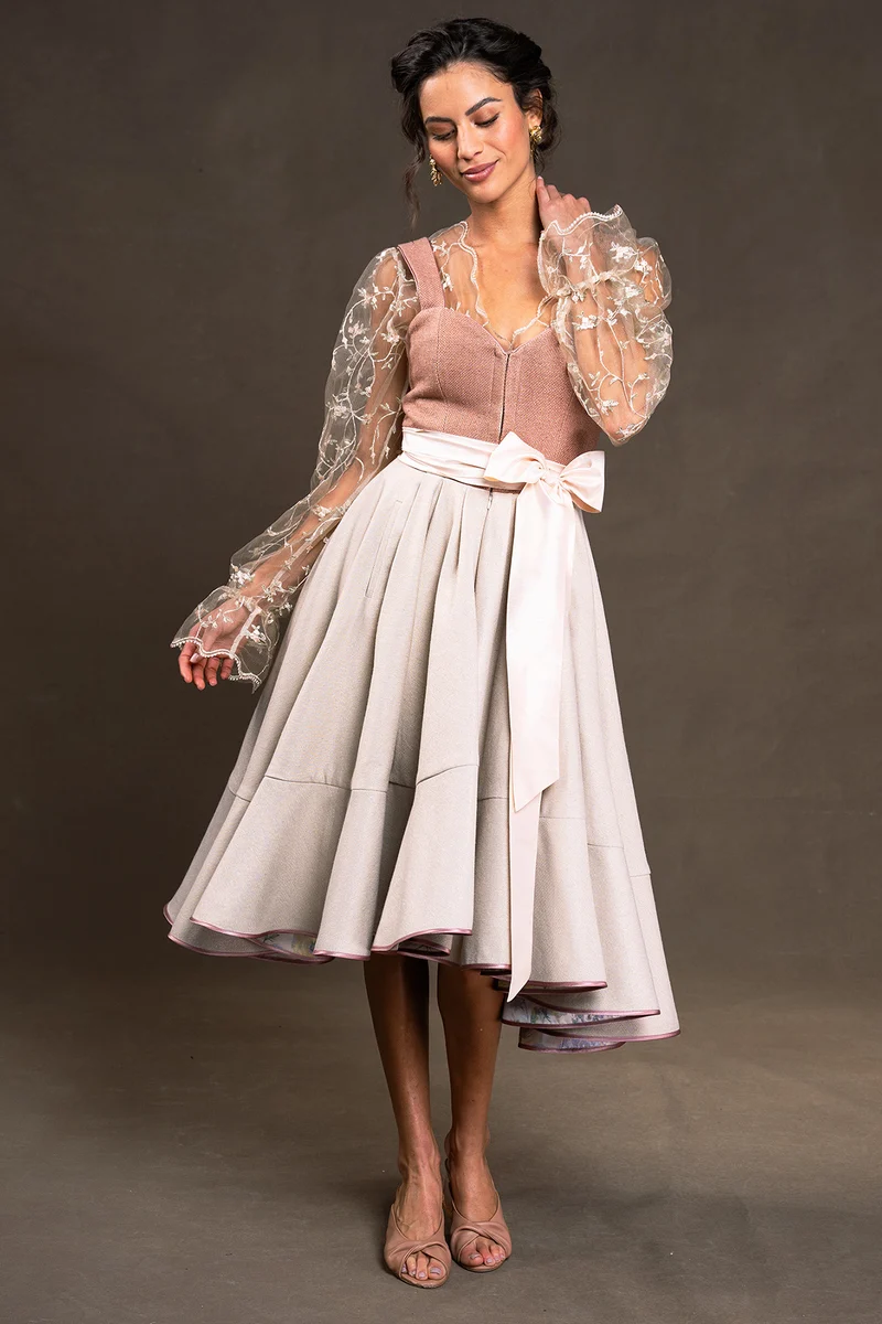 Dirndl mit Seidenmieder in rustique rosa - Fresia