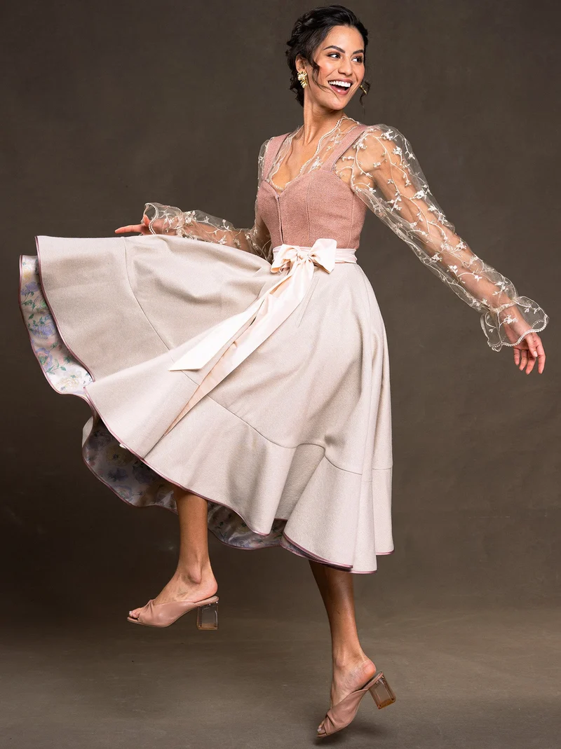 Dirndl mit Seidenmieder in rustique rosa - Fresia