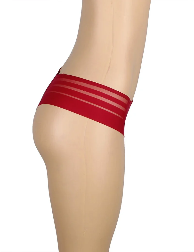 Weinroter, gestreifter Netz-Slip – Bademoden-Einsatz vorne und Baumwollzwickel