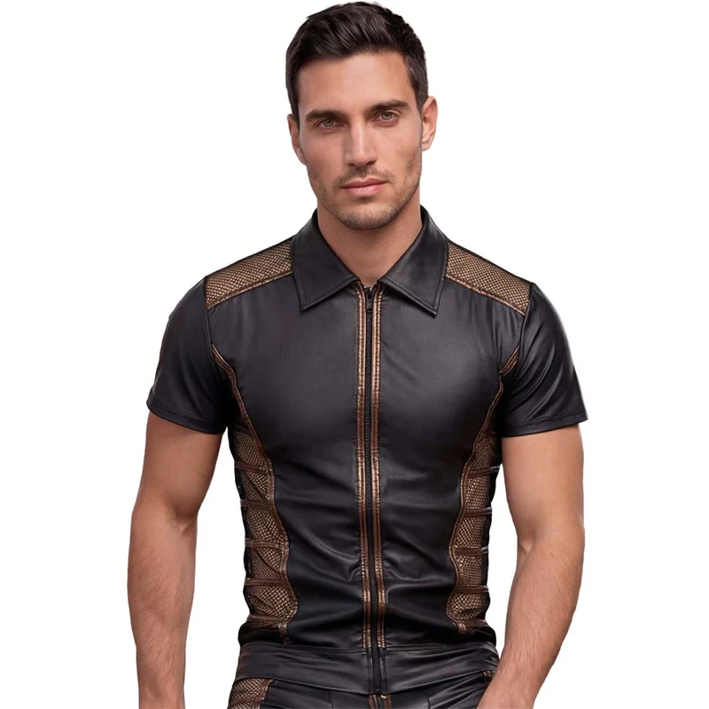 Herren Wetlook Shirt mit Netz und Reißverschluss, M-2XL "Samuel"
