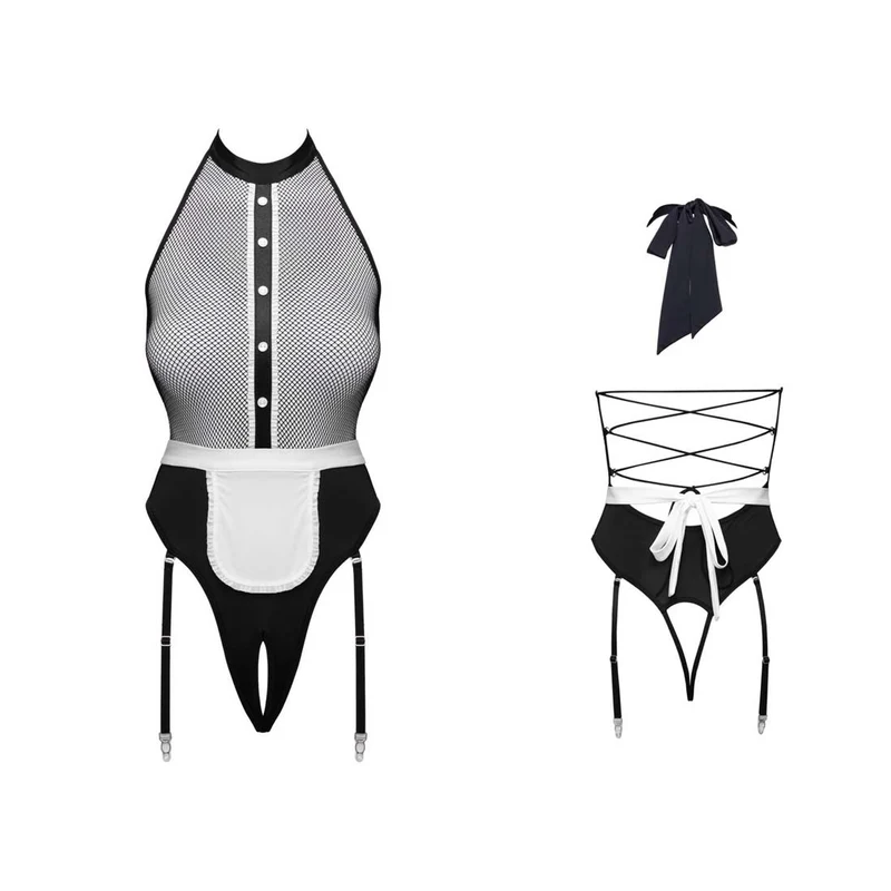Damen Maid Body mit Strumpfhaltern, S-XL "Inga"