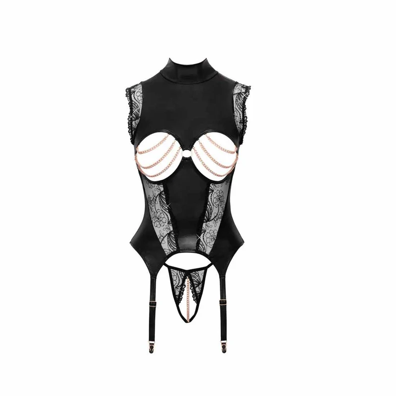 Wetlook Strapshemd mit Ketten, S-XL "Clara"