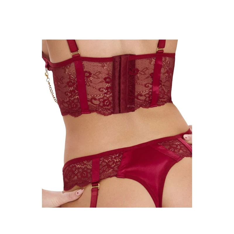 Straps Set ouvert mit Longline BH Spitze Rot, S-XL "Amber"
