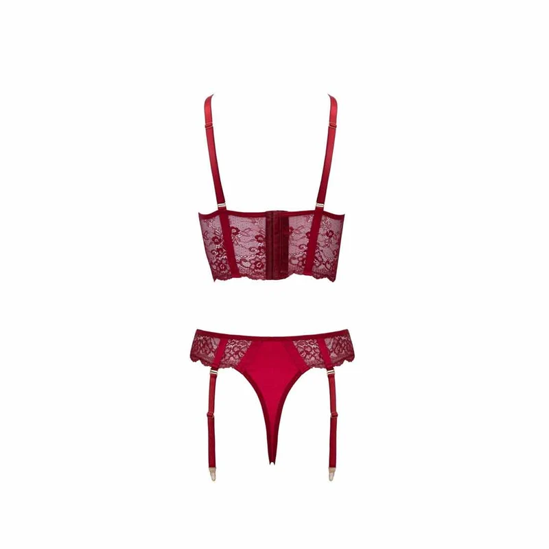 Straps Set ouvert mit Longline BH Spitze Rot, S-XL "Amber"