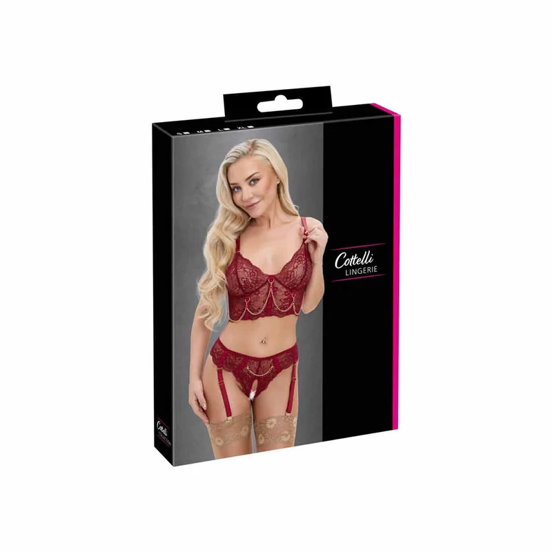 Straps Set ouvert mit Longline BH Spitze Rot, S-XL "Amber"