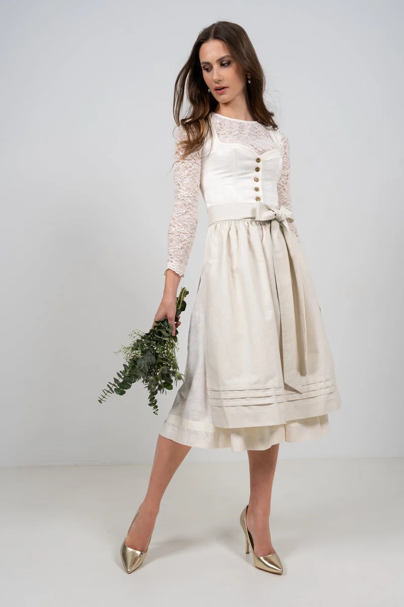 JACQUARD HOCHZEITSDIRNDL MONOCHROME FLOWERS VANILLE
