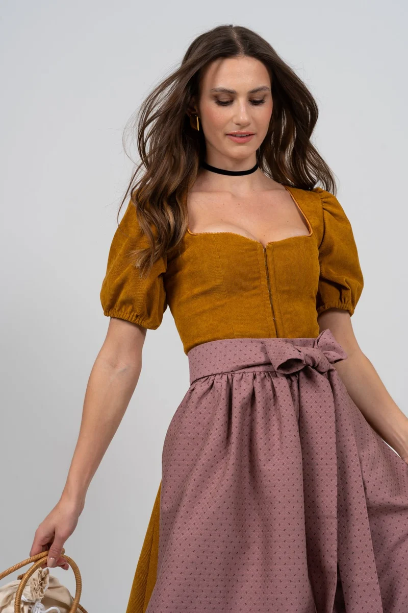 CORD DIRNDL FLARE TULIP OCKER/ MAUVE
