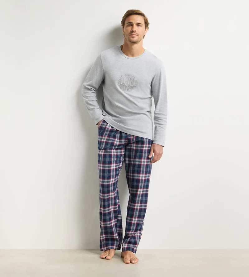 Lange Herrenhose blau kariert Dim Flannel