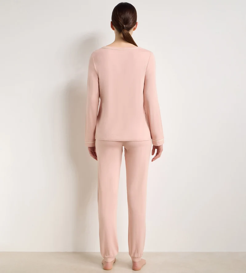 Elastisches Damen-Langarm-Oberteil mit Rundhalsausschnitt in Rosa „Soft Blush“