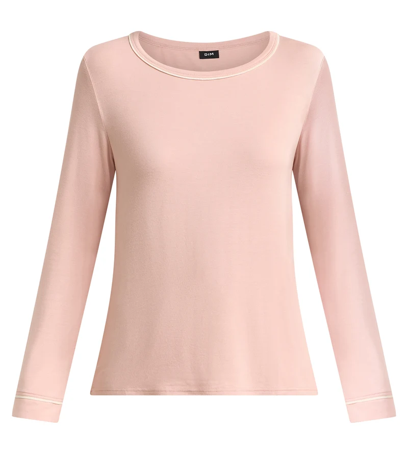 Elastisches Damen-Langarm-Oberteil mit Rundhalsausschnitt in Rosa „Soft Blush“