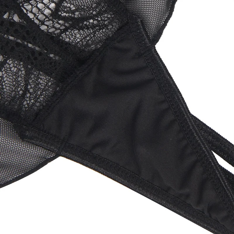 Schwarzer Neckholder-Teddy aus floralem Mesh und Spitze – Tiefer Ausschnitt, rückenfrei, Rüschensaum und verstellbare Träger