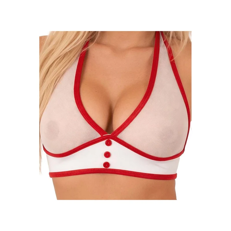 Damen Krankenschwester Kostüm Mesh Weiß Rot, S-XL "Trixi"