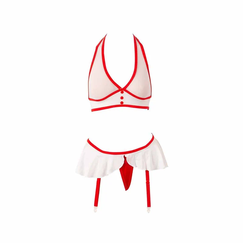 Damen Krankenschwester Kostüm Mesh Weiß Rot, S-XL "Trixi"