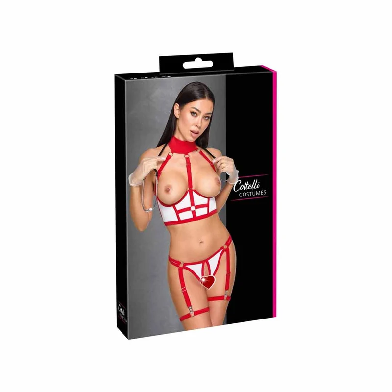 Damen Krankenschwester Dessous Set Weiß Rot "Kiska"