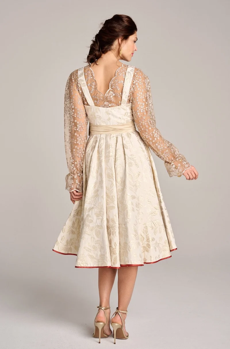 Designerdirndl in creme-gold Jacquard - Omara