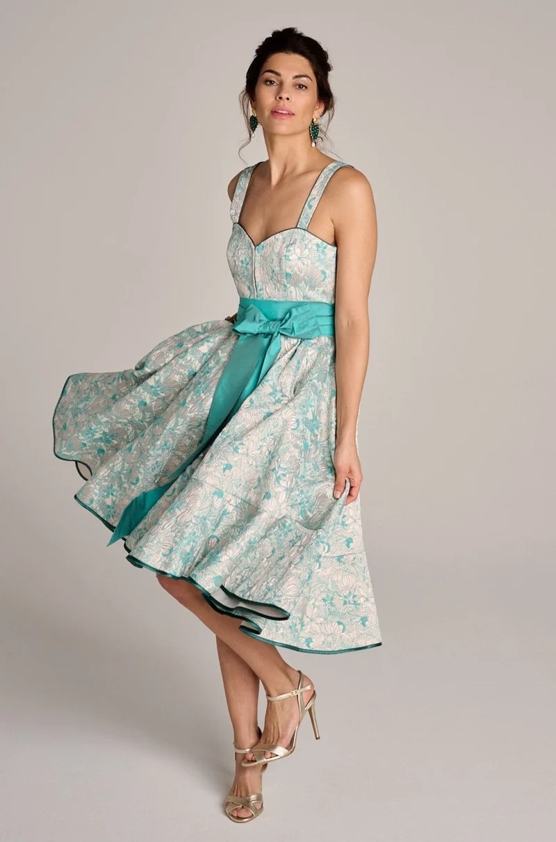 Designerdirndl in Tiffany-Türkis Jacquard - Mariza