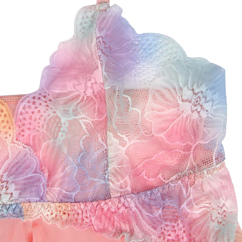 Babydoll aus orangefarbenem, digital bedrucktem Mesh-Gewebe mit offener Vorderseite und passendem bedrucktem Höschen