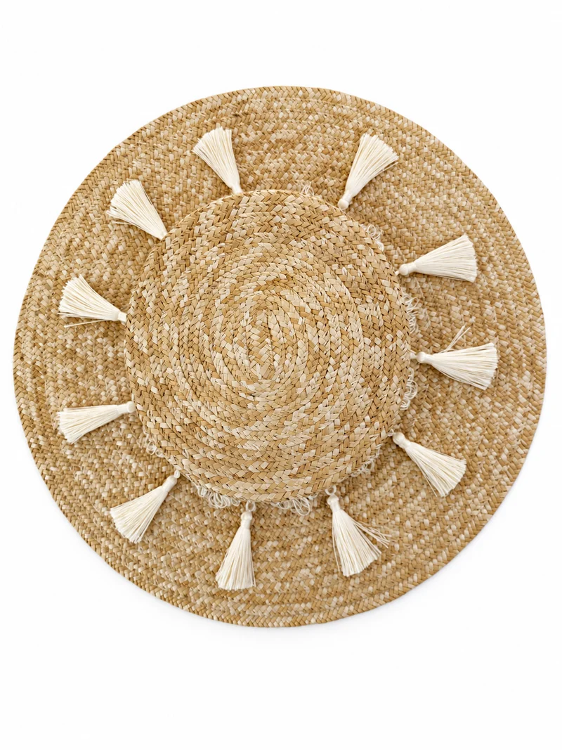 Folklore Cordobes Hut mit folkloristischen Quasten in Creme - aus 100%Stroh