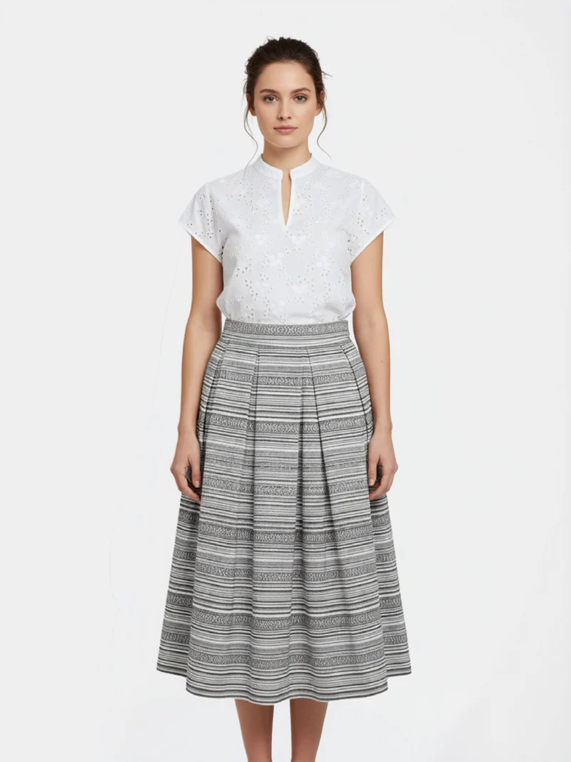 Allover-Strick Bluse mit kleinem V-Ausschnitt
