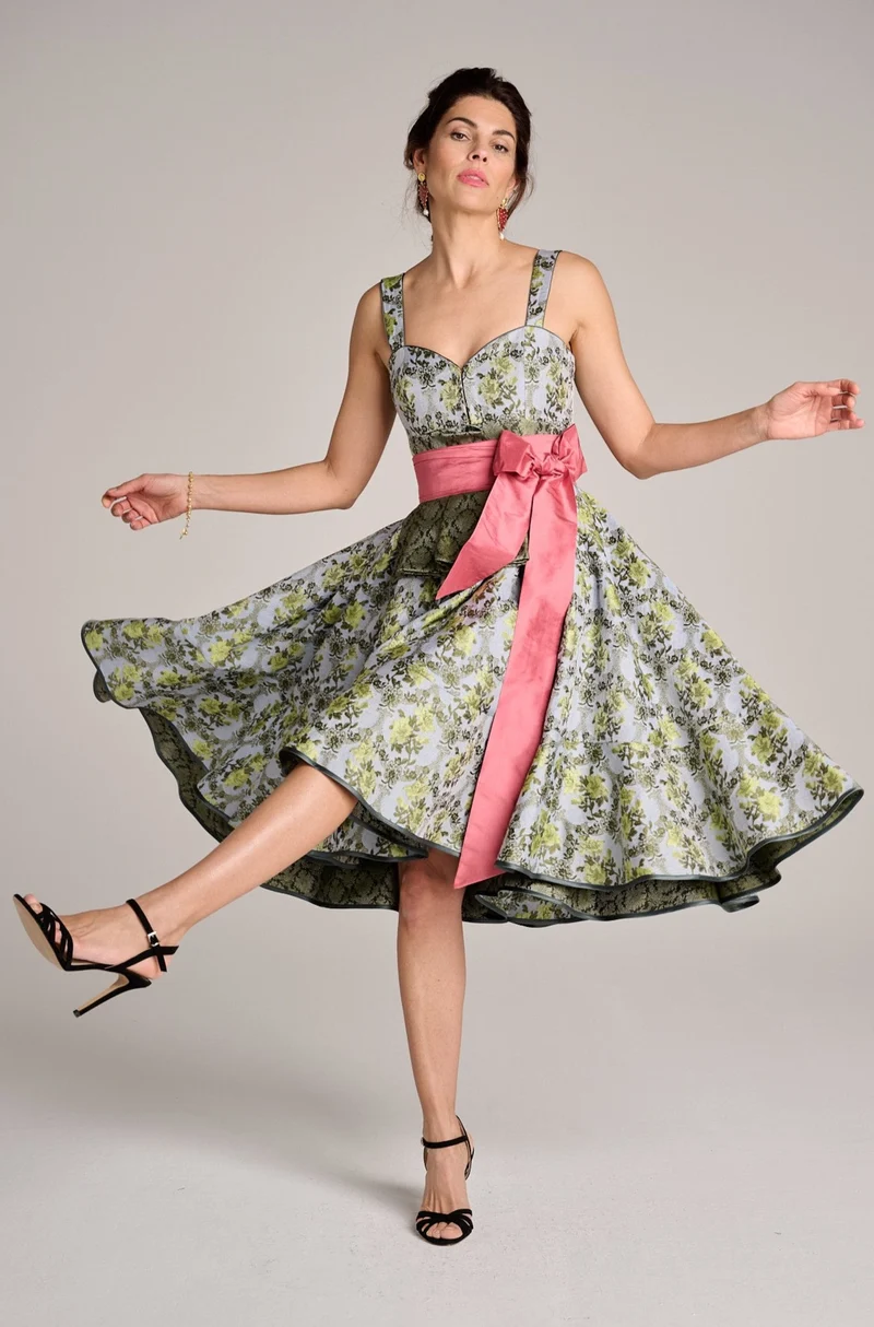Designerdirndl in grün-hellblauem Jacquard - Lima